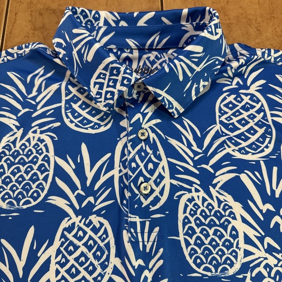 Chubbies Polo Shirt Mens Sz Small Blue All Over Pineapple Print Performance Golf - Picture 3 of 6